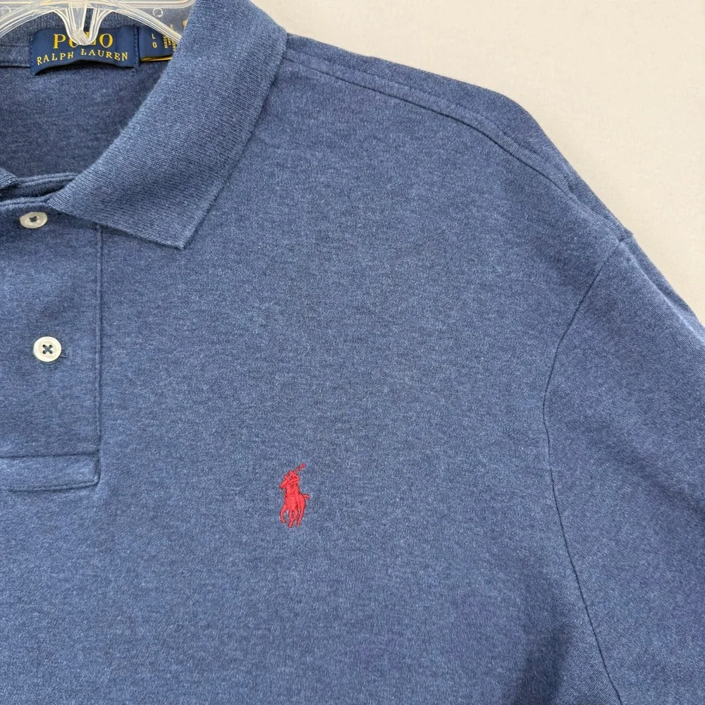 Polo Ralph Lauren Mens Shirt Large Blue Cotton Short Sleeve Red Pony Logo Soft‎